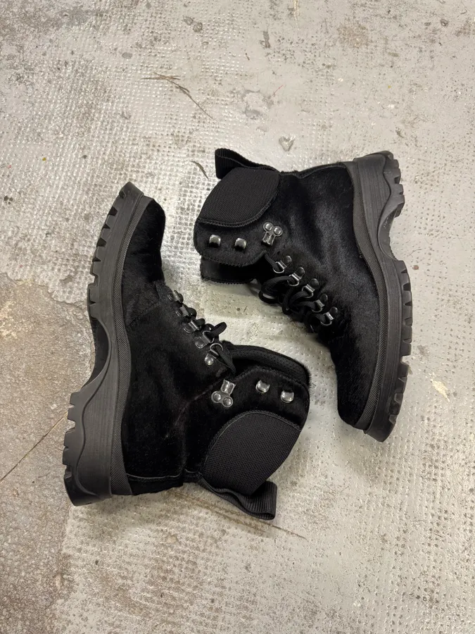 AW1999 Prada Linea Rossa Black Pony Hair Leather Boots - Image 4