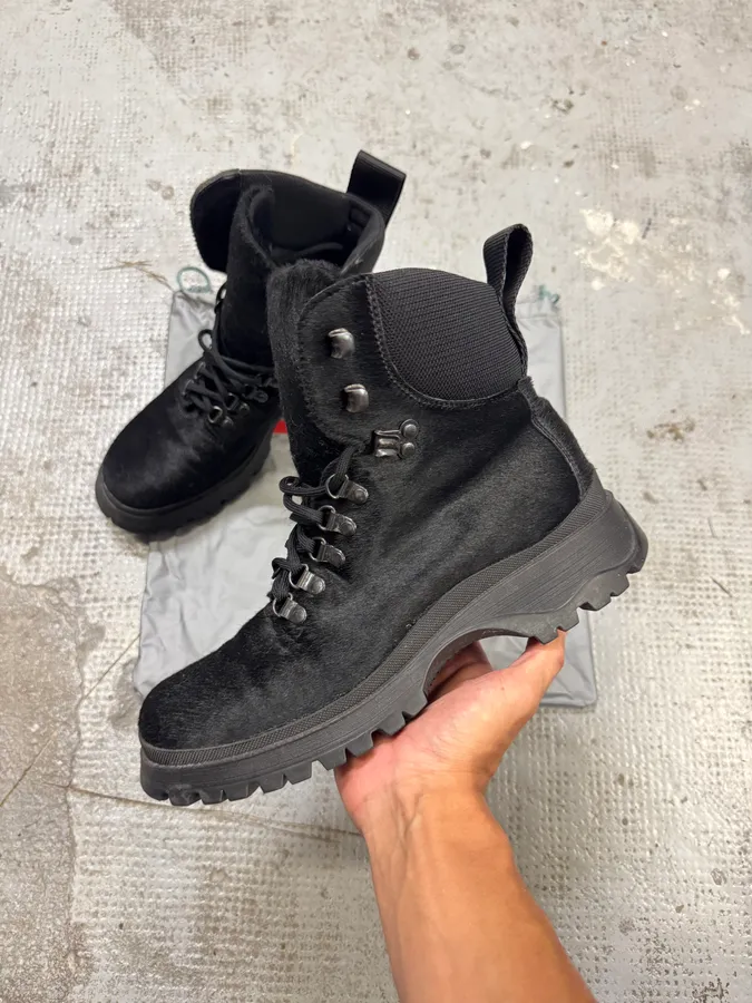 AW1999 Prada Linea Rossa Black Pony Hair Leather Boots - Image 6