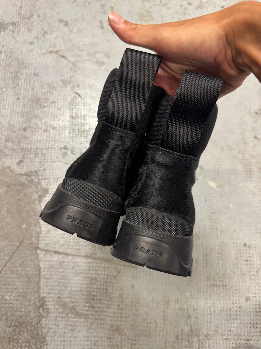 AW1999 Prada Linea Rossa Black Pony Hair Leather Boots - Image 7