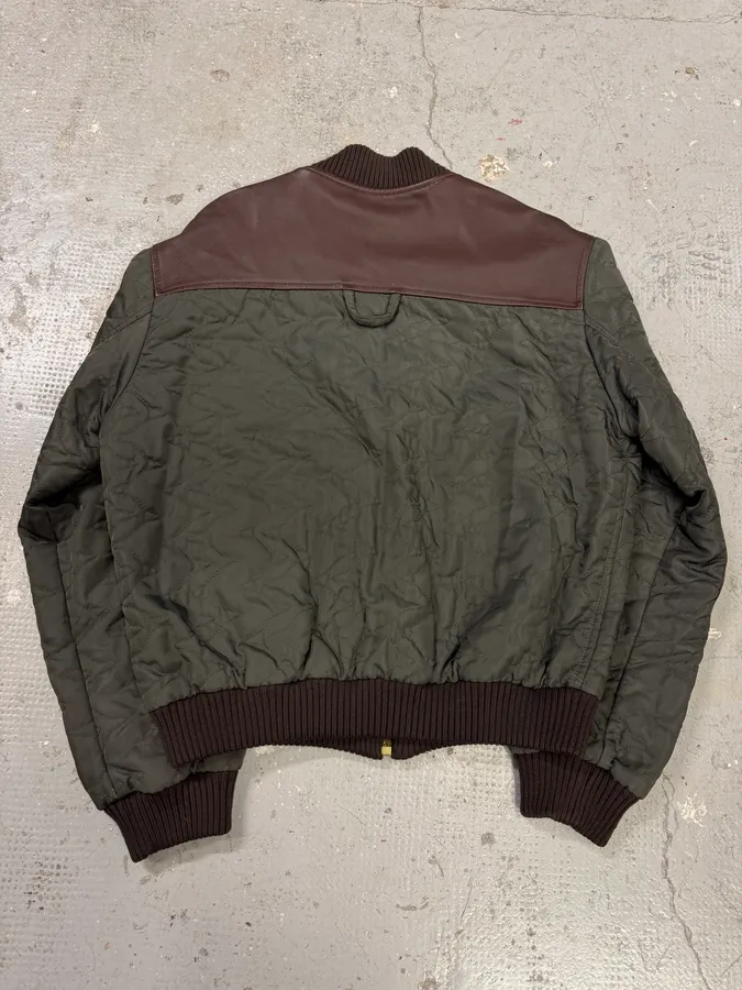 AW2001 Dolce & Gabbana Quilted Olive Hybrid Leather Bomber Jacket - Image 4