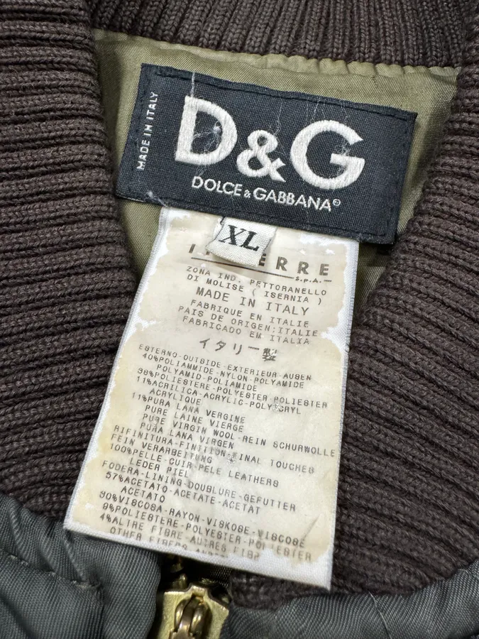 AW2001 Dolce & Gabbana Quilted Olive Hybrid Leather Bomber Jacket - Image 7