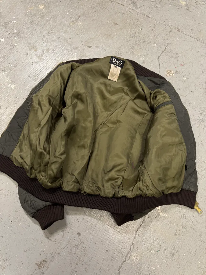 AW2001 Dolce & Gabbana Quilted Olive Hybrid Leather Bomber Jacket - Image 8
