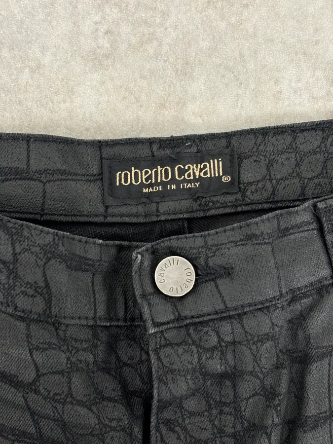 AW2001 Roberto Cavalli Crocodile Effect Obscure Black Pants - Image 10