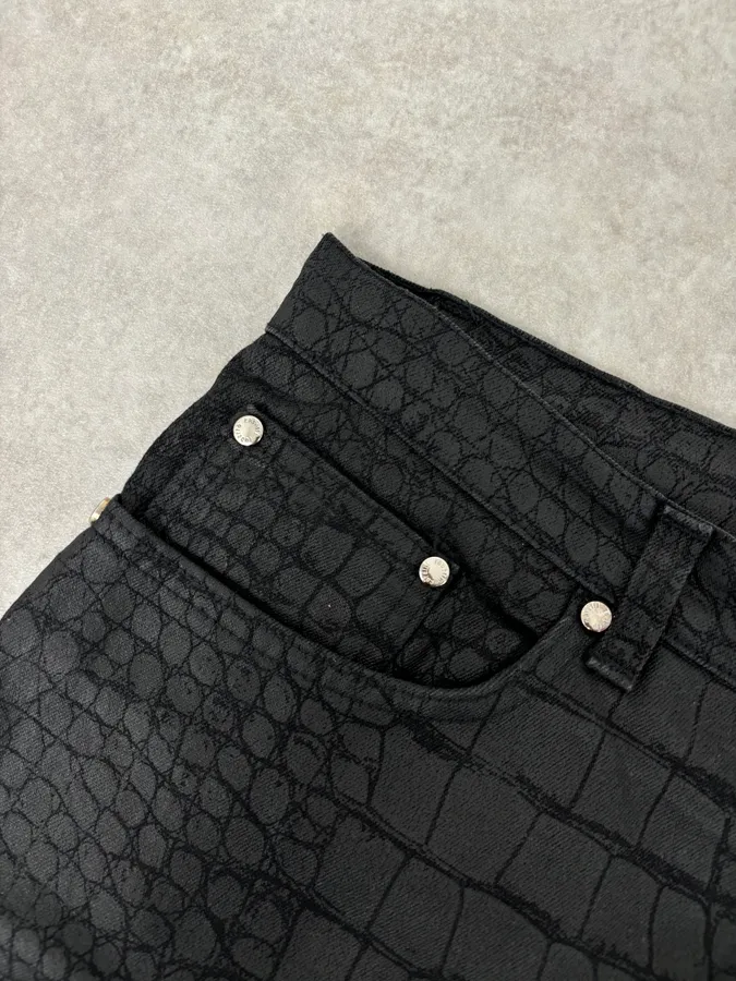 AW2001 Roberto Cavalli Crocodile Effect Obscure Black Pants - Image 11