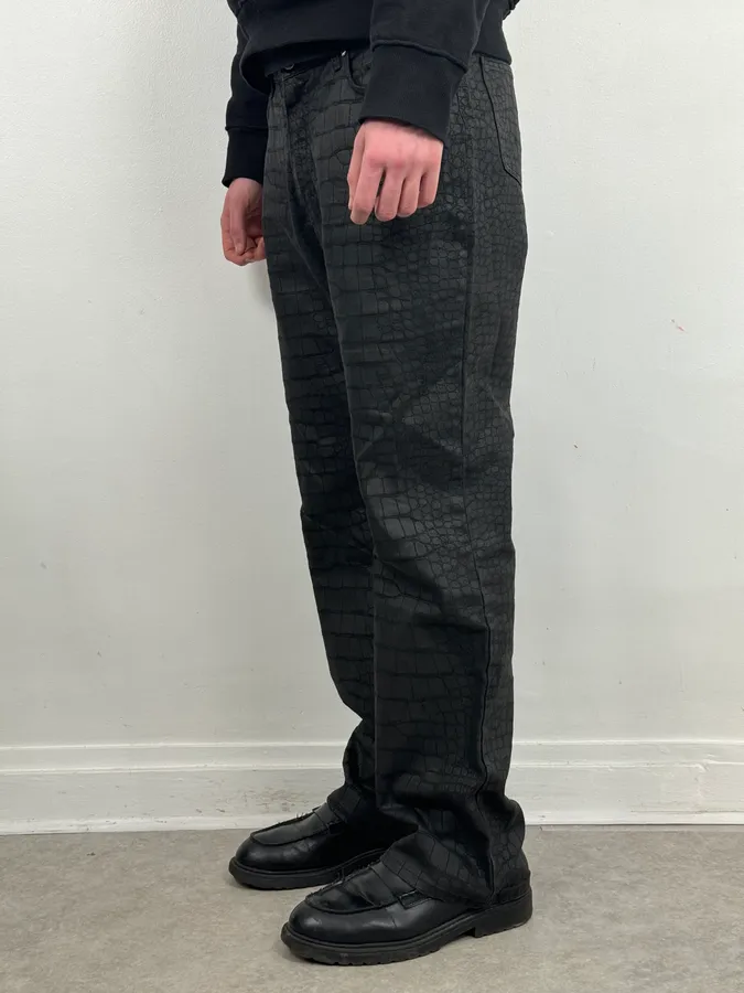 AW2001 Roberto Cavalli Crocodile Effect Obscure Black Pants - Image 3