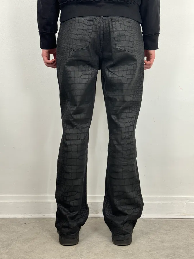 AW2001 Roberto Cavalli Crocodile Effect Obscure Black Pants - Image 4