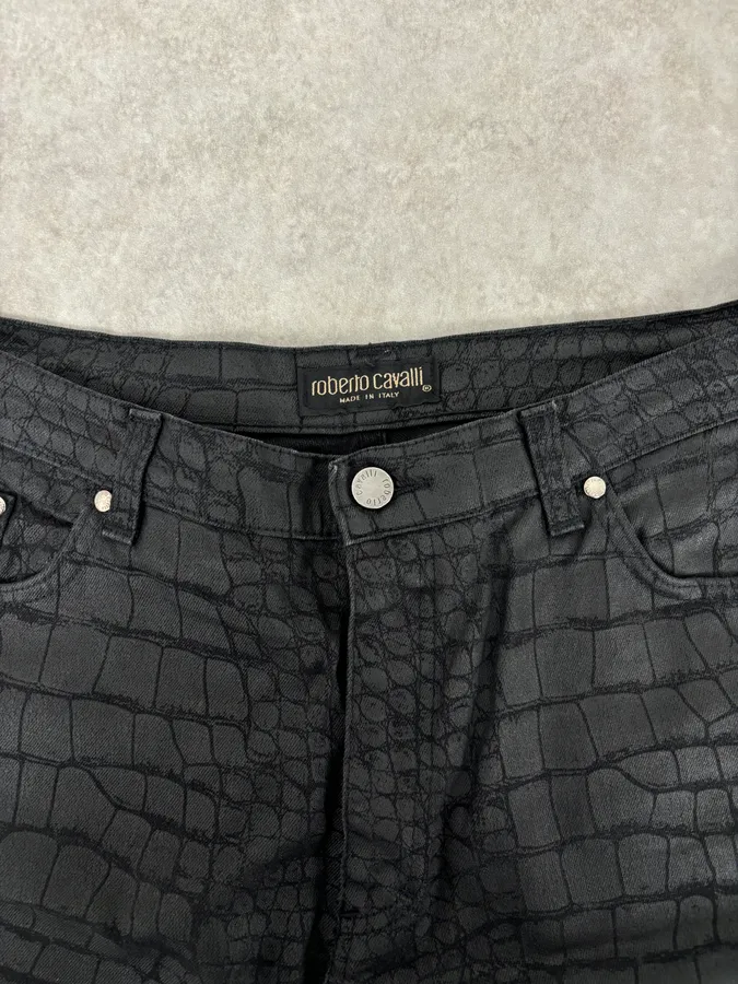 AW2001 Roberto Cavalli Crocodile Effect Obscure Black Pants - Image 5