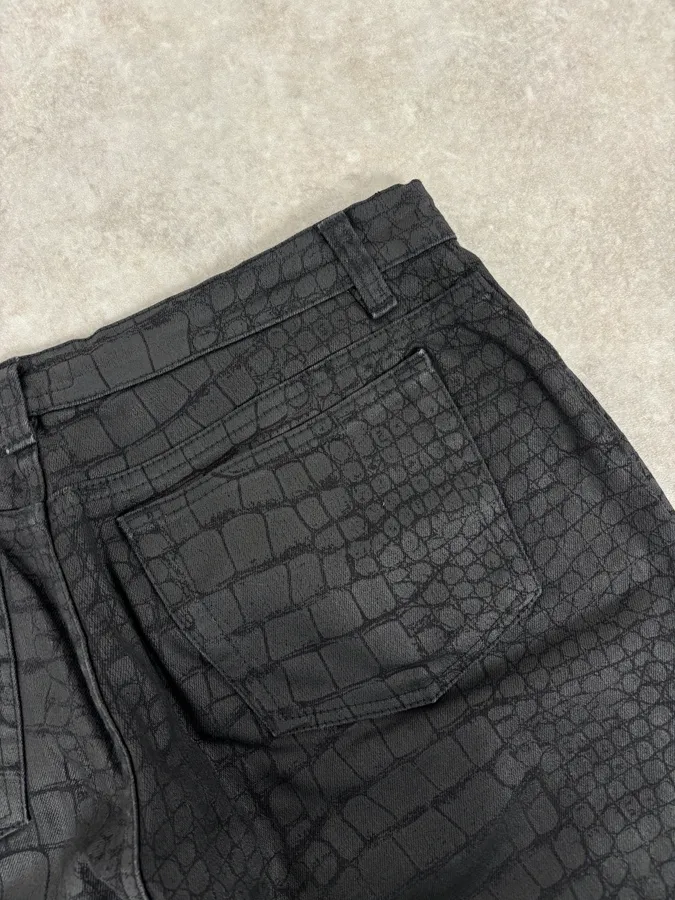 AW2001 Roberto Cavalli Crocodile Effect Obscure Black Pants - Image 7