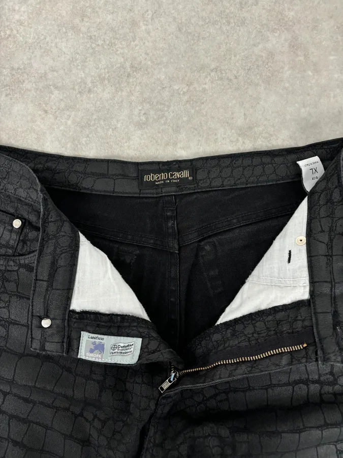 AW2001 Roberto Cavalli Crocodile Effect Obscure Black Pants - Image 8