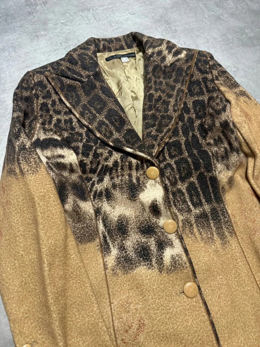 AW2002 Roberto Cavalli Leopard Print Beige Wool Trench Coat - Image 3
