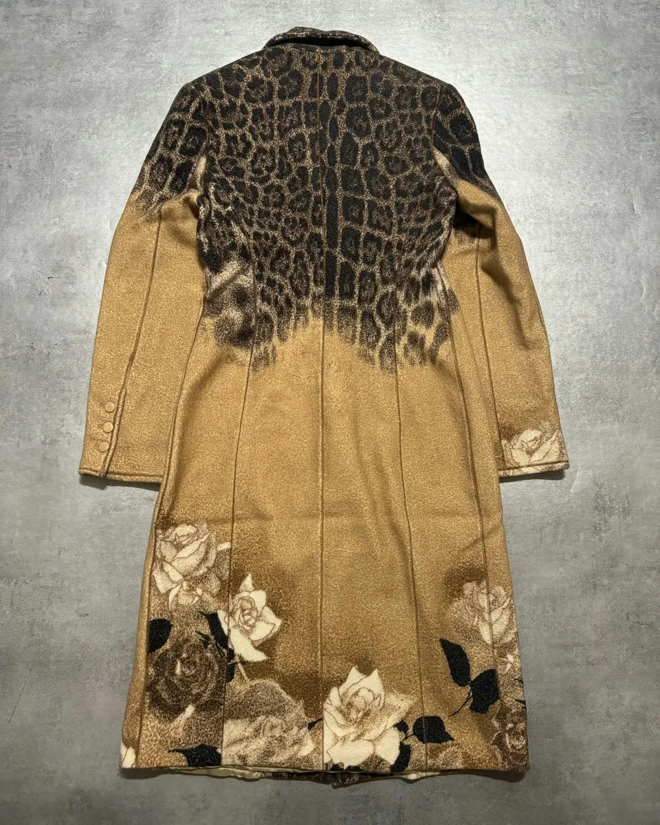 AW2002 Roberto Cavalli Leopard Print Beige Wool Trench Coat - Image 4