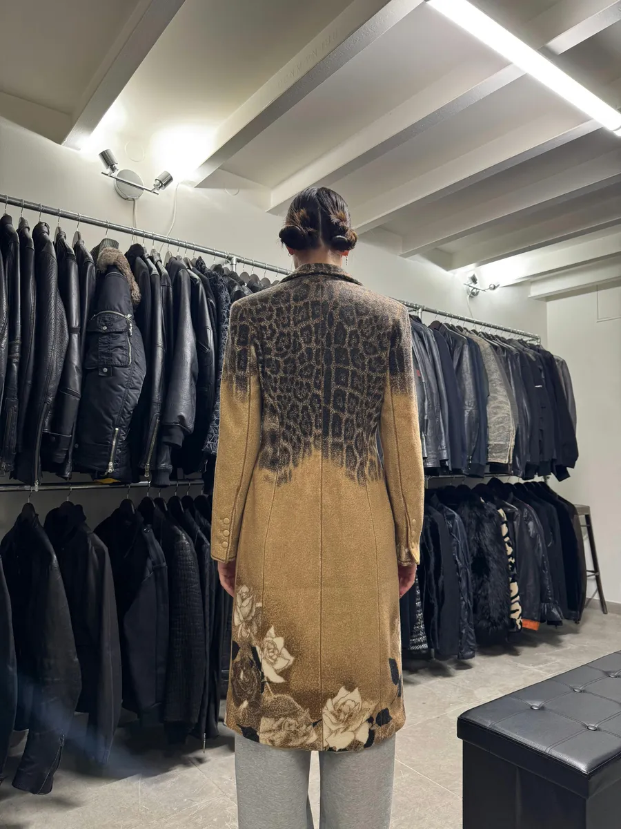 AW2002 Roberto Cavalli Leopard Print Beige Wool Trench Coat - Image 7