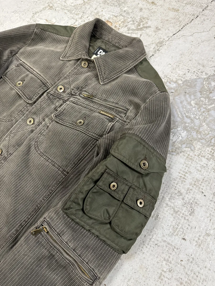 AW2003 Dolce & Gabbana Military Cargo Utility Grey Olive Bomber Jacket - Image 7