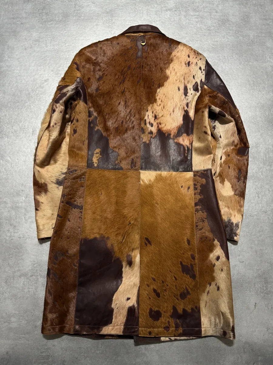 AW2004 Cavalli Beige Pony Hair Long Fur Leather Trench Jacket - Image 3