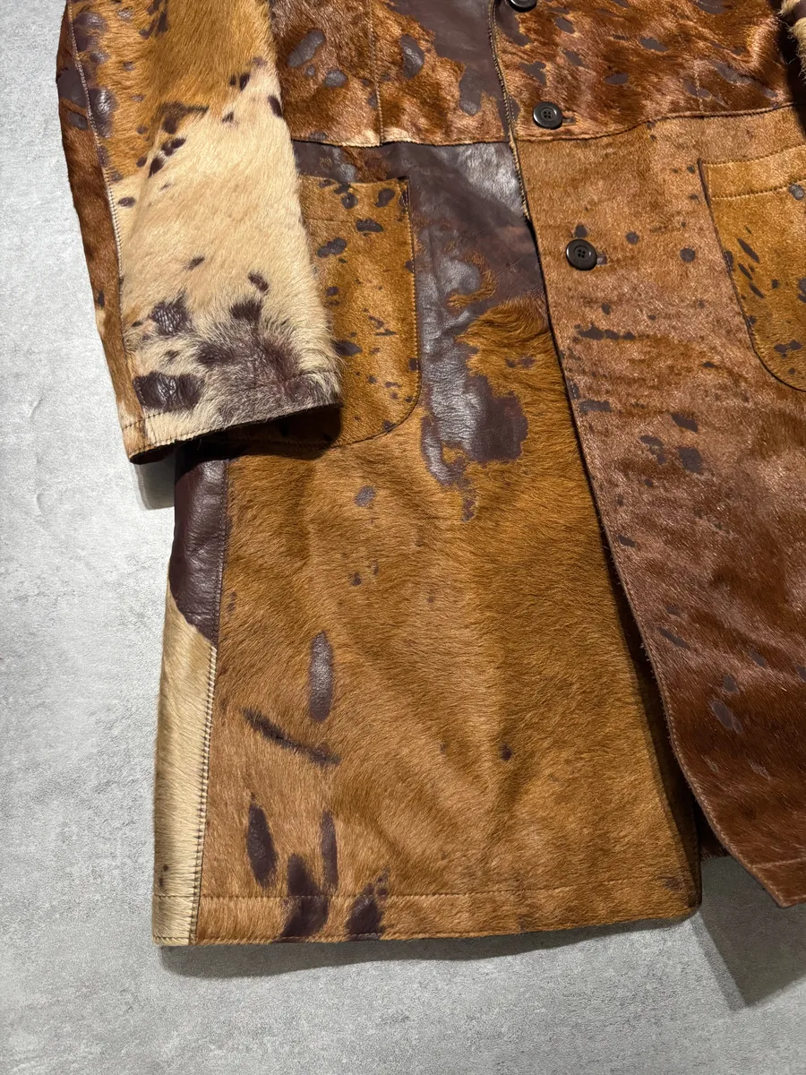 AW2004 Cavalli Beige Pony Hair Long Fur Leather Trench Jacket - Image 4