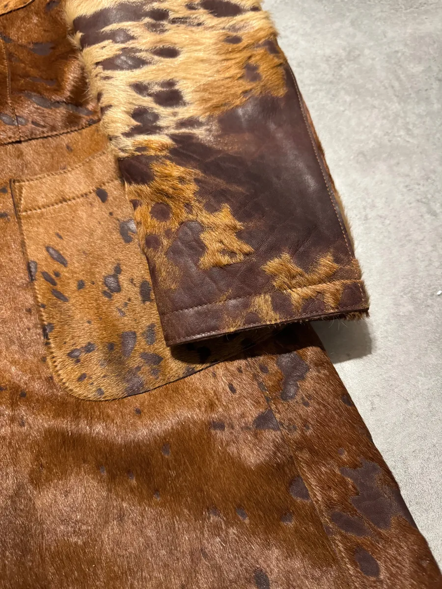 AW2004 Cavalli Beige Pony Hair Long Fur Leather Trench Jacket - Image 5