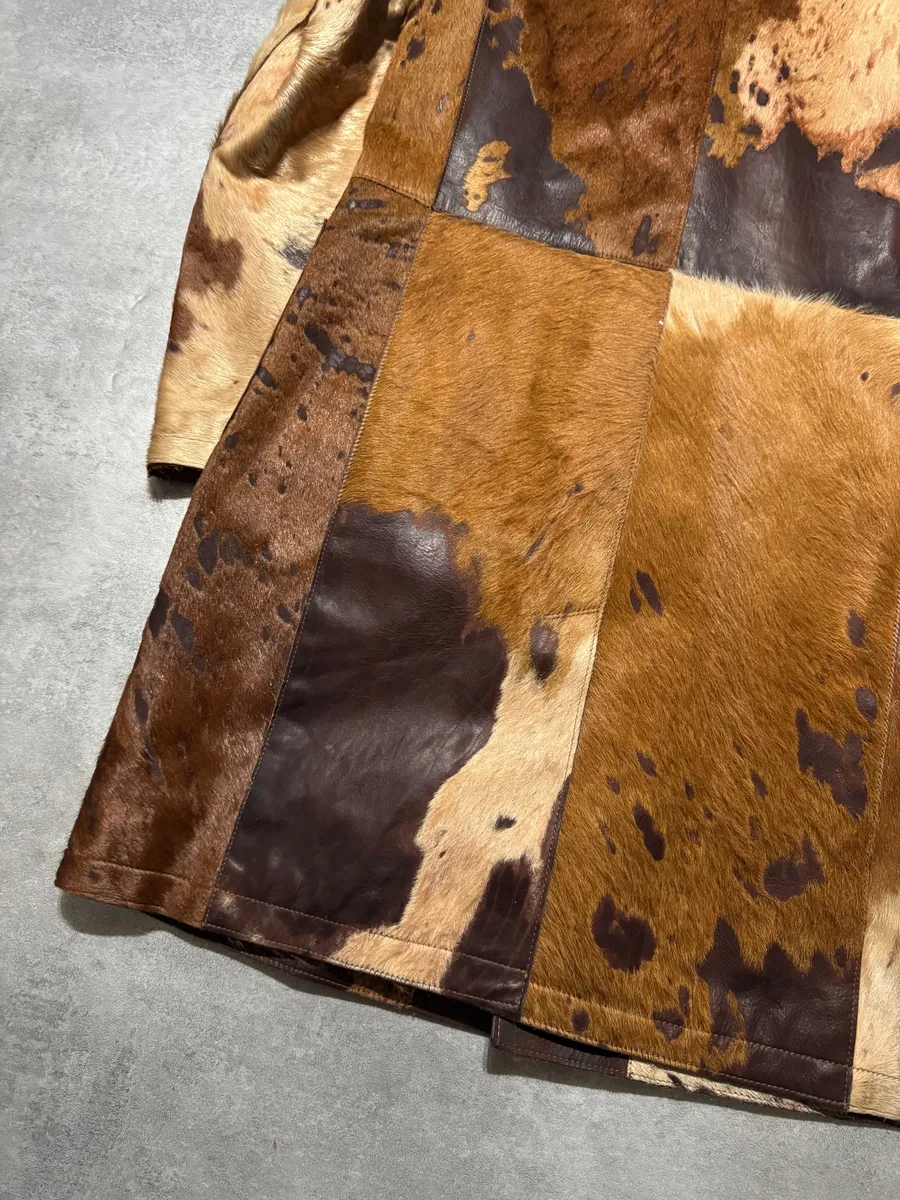 AW2004 Cavalli Beige Pony Hair Long Fur Leather Trench Jacket - Image 6