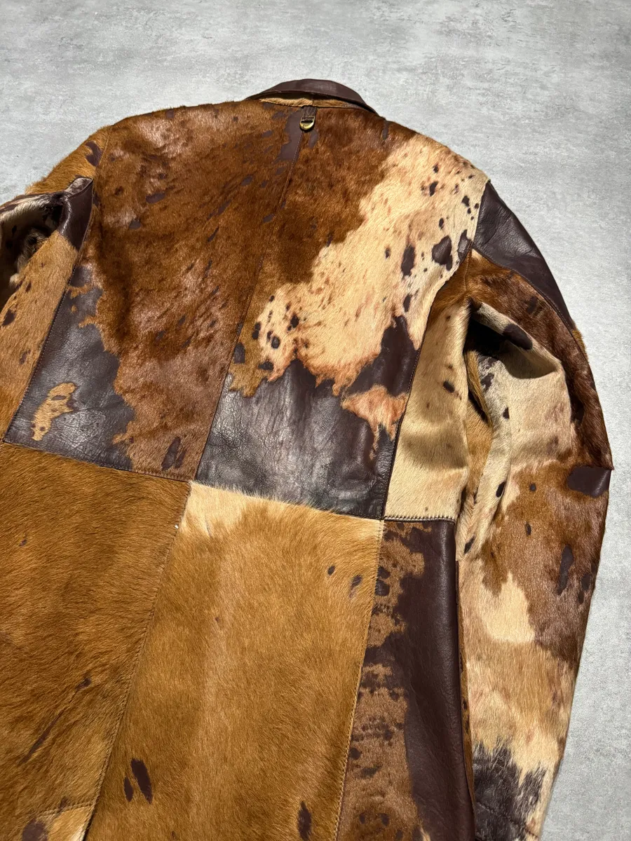 AW2004 Cavalli Beige Pony Hair Long Fur Leather Trench Jacket - Image 7