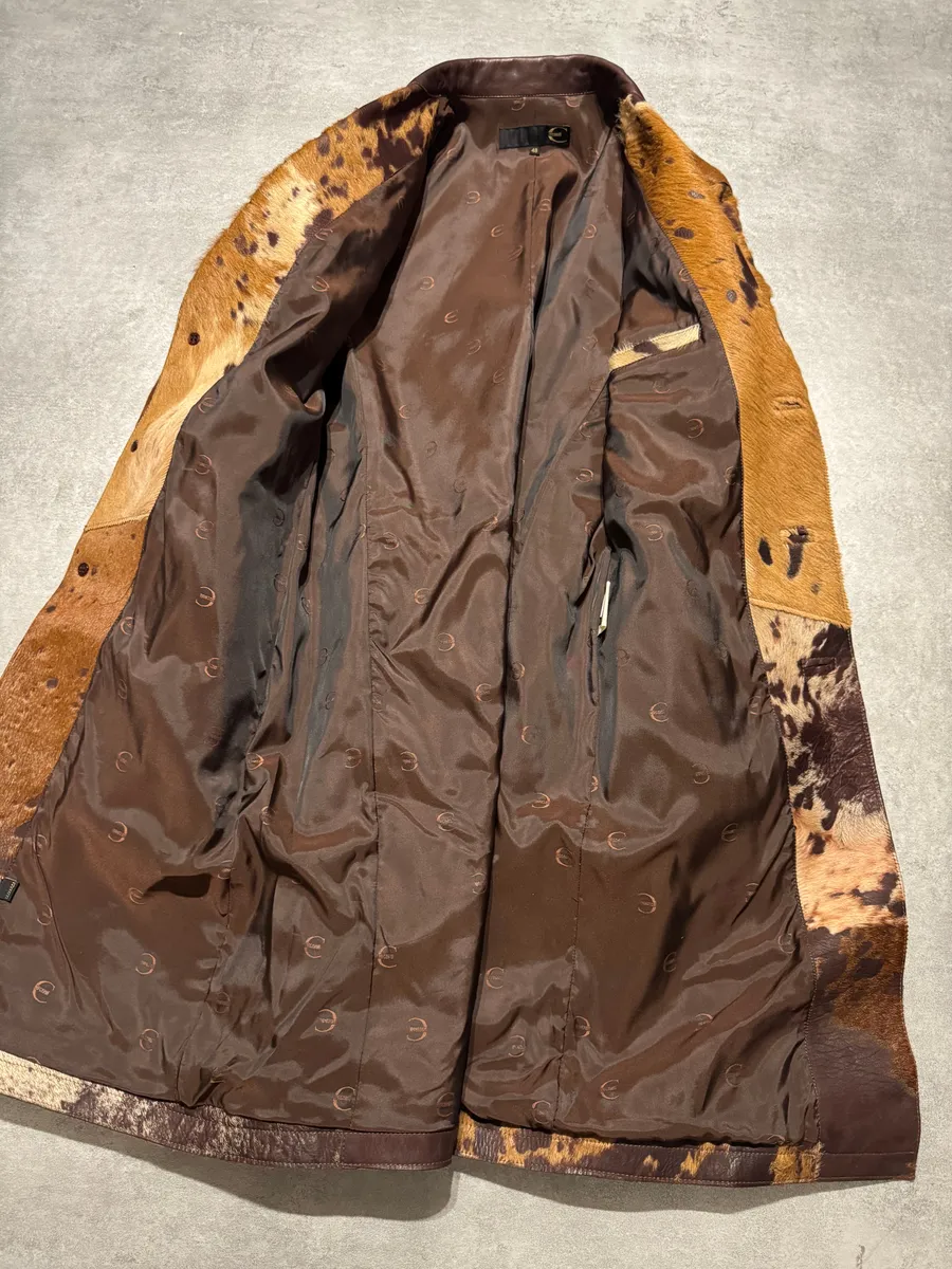 AW2004 Cavalli Beige Pony Hair Long Fur Leather Trench Jacket - Image 8