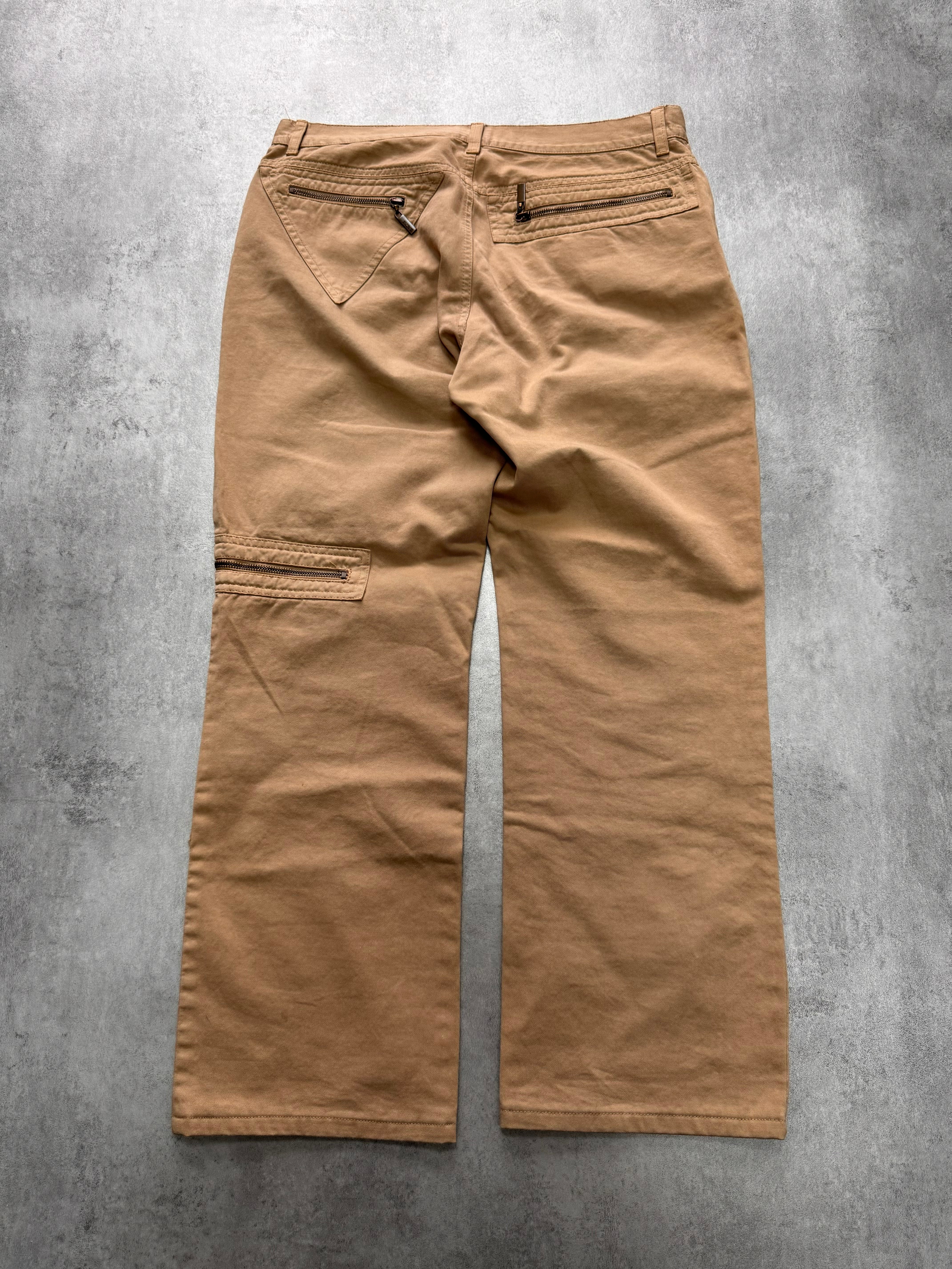 AW2004 Cavalli Geometrical Triangle Zipped Pockets Beige Pants - Image 3