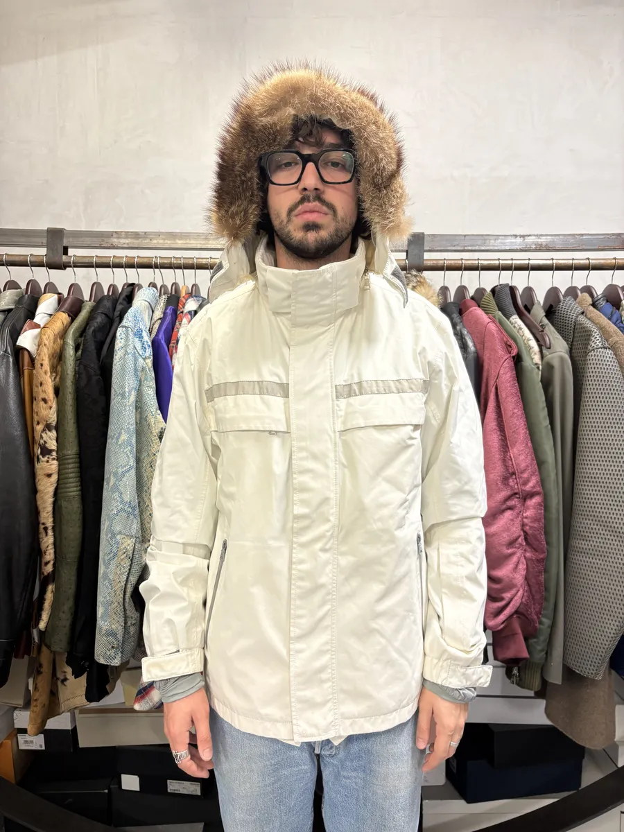 AW2006 Prada Cream Beige White Utility Fur Hooded Jacket - Image 3