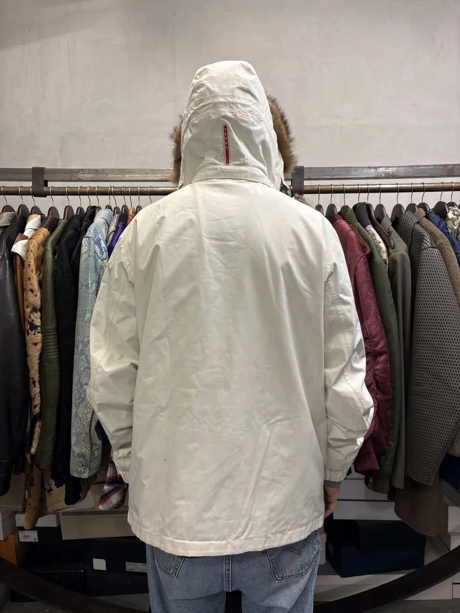 AW2006 Prada Cream Beige White Utility Fur Hooded Jacket - Image 4