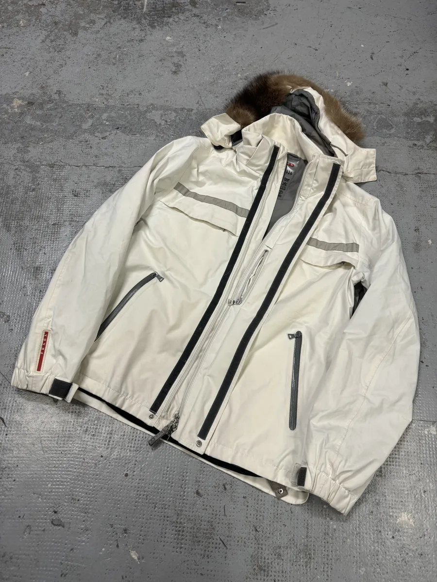 AW2006 Prada Cream Beige White Utility Fur Hooded Jacket - Image 5