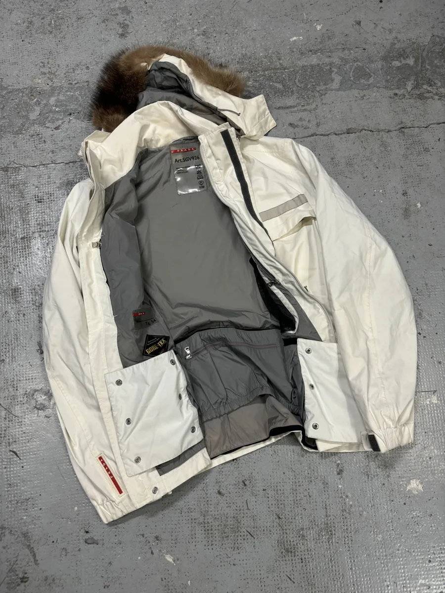 AW2006 Prada Cream Beige White Utility Fur Hooded Jacket - Image 7