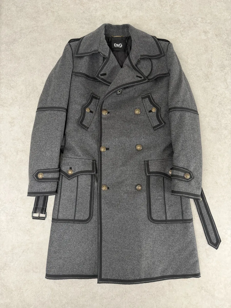 AW2009 Dolce & Gabbana Grey Wool Officer Trench Coat - Image 4
