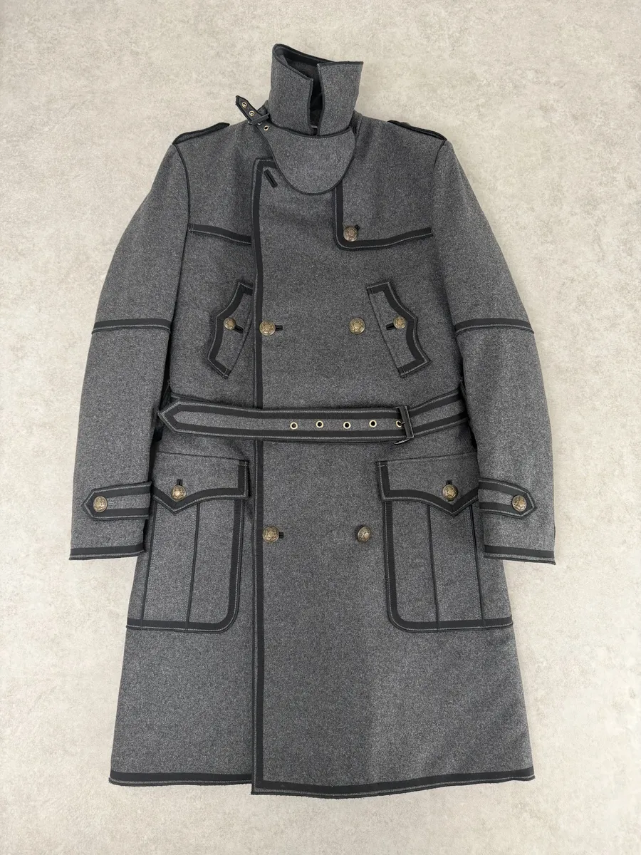 AW2009 Dolce & Gabbana Grey Wool Officer Trench Coat - Image 5