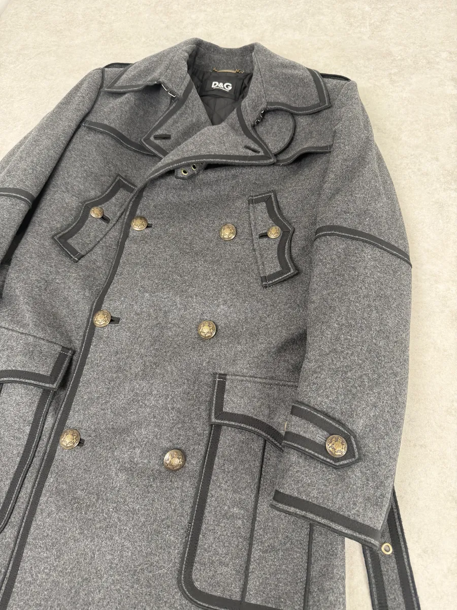 AW2009 Dolce & Gabbana Grey Wool Officer Trench Coat - Image 7