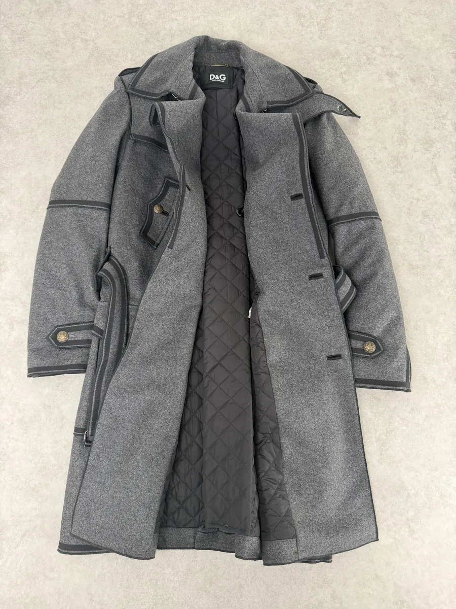 AW2009 Dolce & Gabbana Grey Wool Officer Trench Coat - Image 9