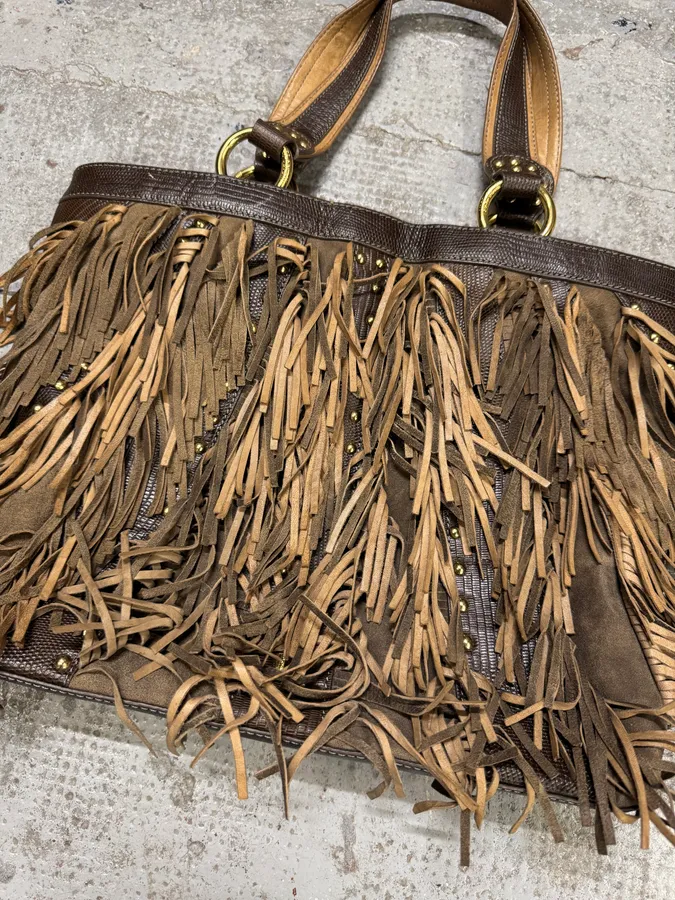AW2010 Cavalli Fringe Cowboy Brown Leather Handle Bag - Image 3
