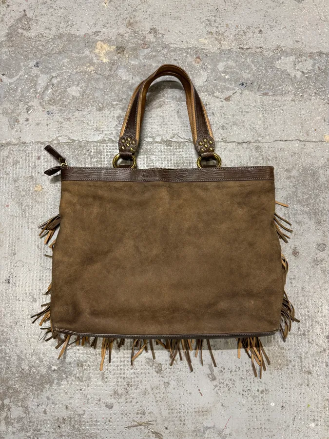 AW2010 Cavalli Fringe Cowboy Brown Leather Handle Bag - Image 4