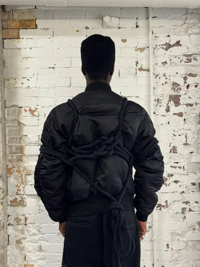 AW2010 Phenomenon Rope Knot Black Nylon Bomber Jacket - Image 5