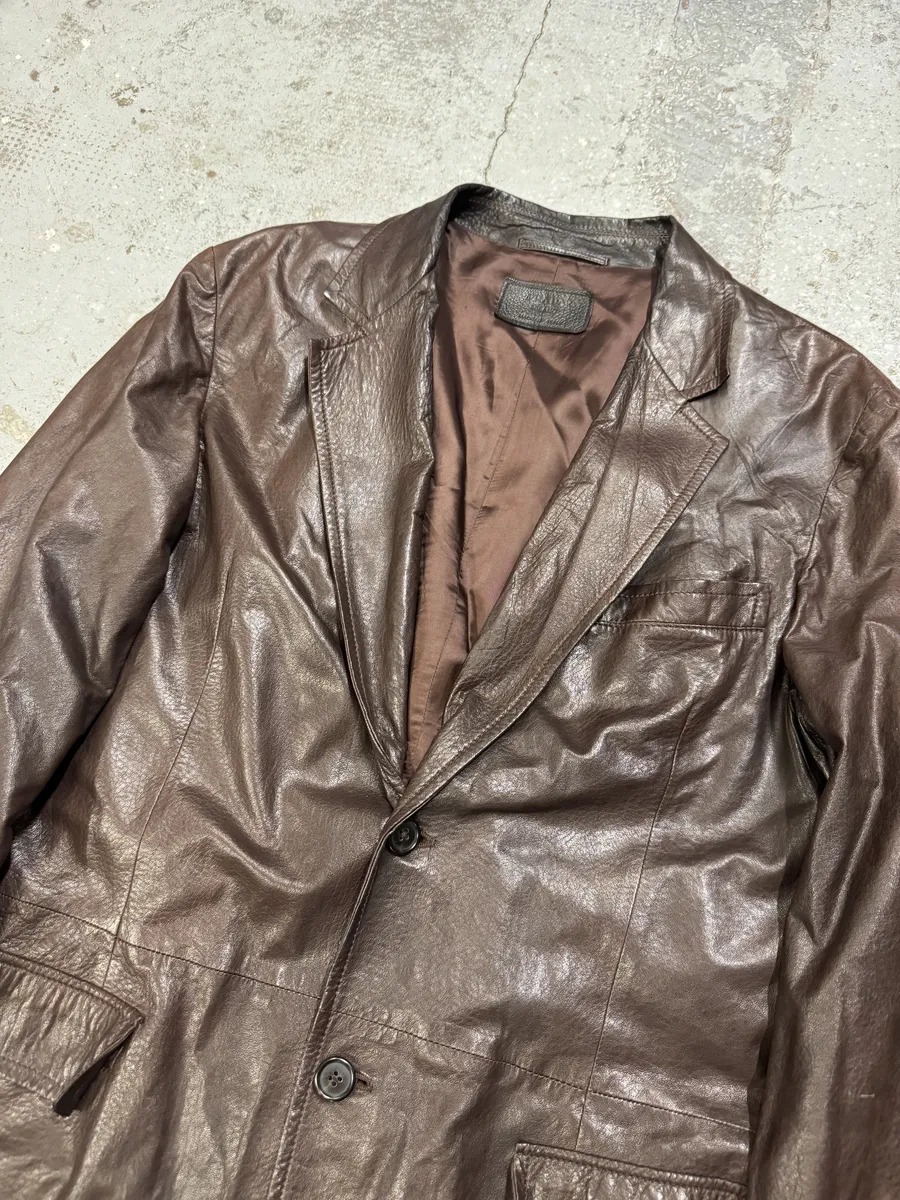 AW2010 Prada Brown Eroded Leather Blazer Jacket - Image 10