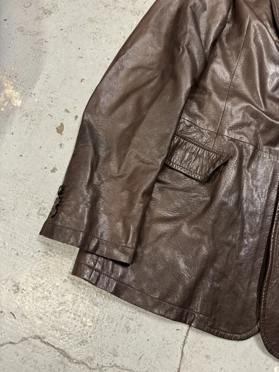 AW2010 Prada Brown Eroded Leather Blazer Jacket - Image 11