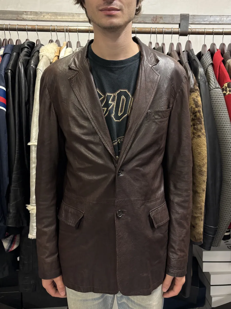 AW2010 Prada Brown Eroded Leather Blazer Jacket - Image 3