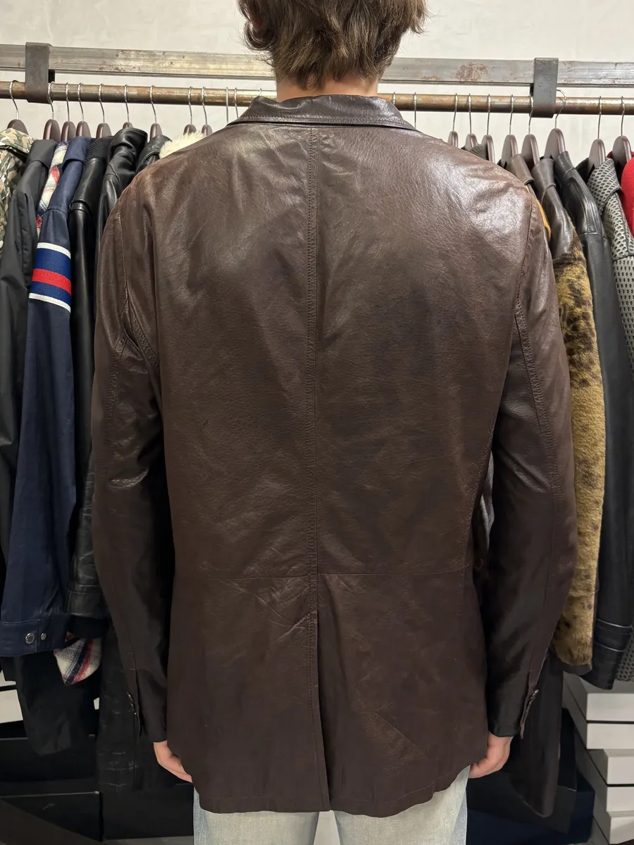 AW2010 Prada Brown Eroded Leather Blazer Jacket - Image 4