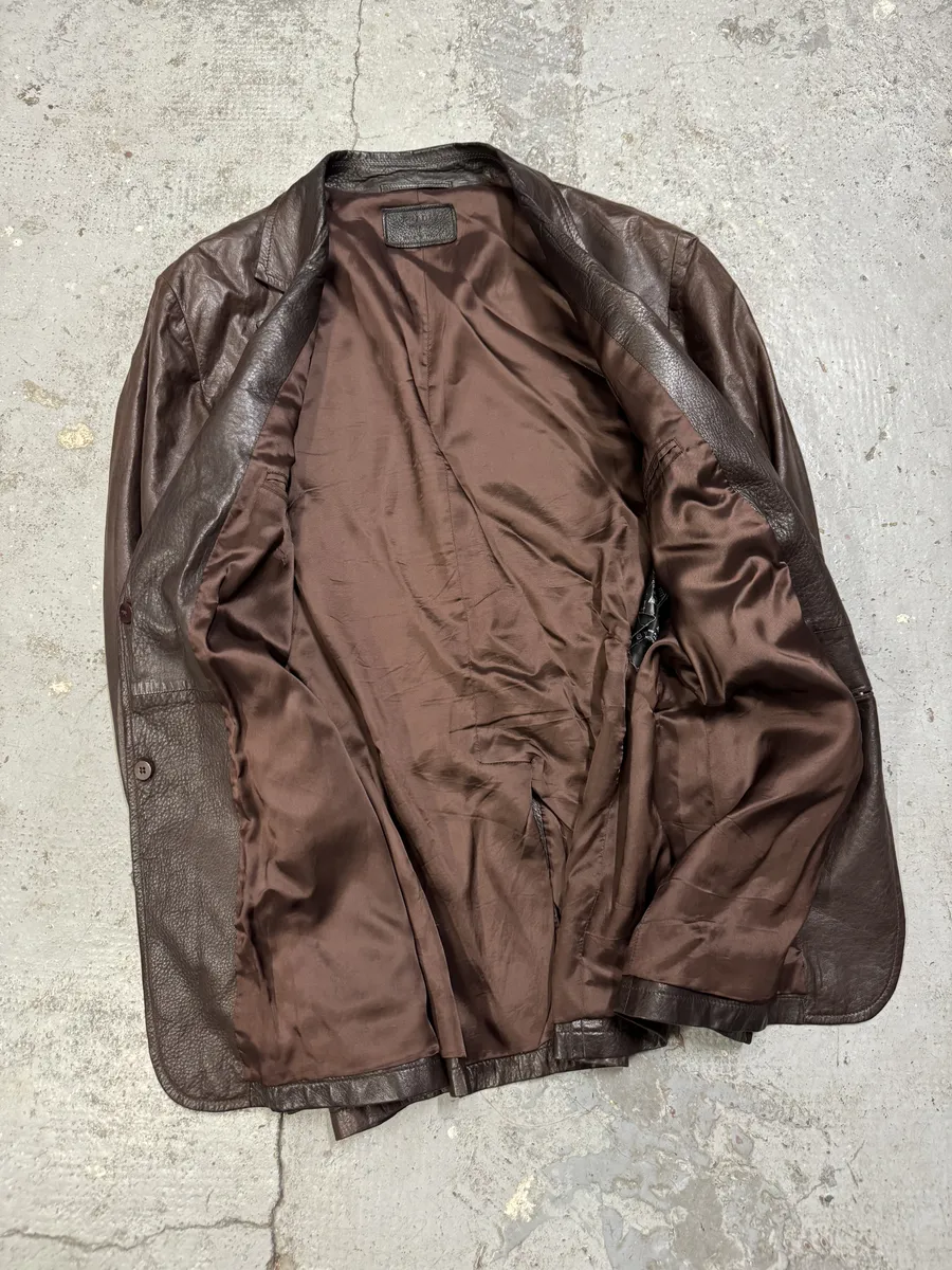 AW2010 Prada Brown Eroded Leather Blazer Jacket - Image 6