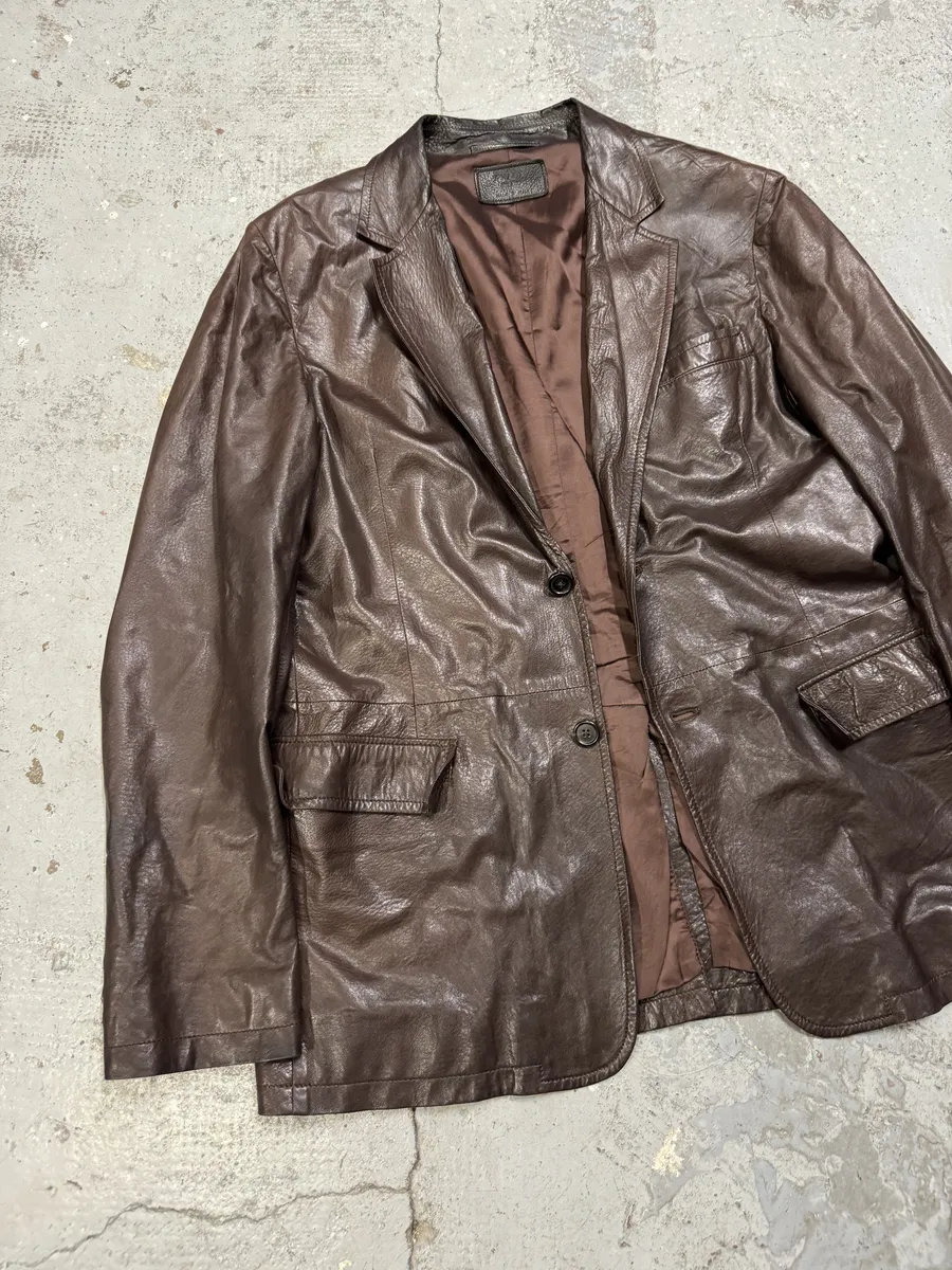 AW2010 Prada Brown Eroded Leather Blazer Jacket - Image 7