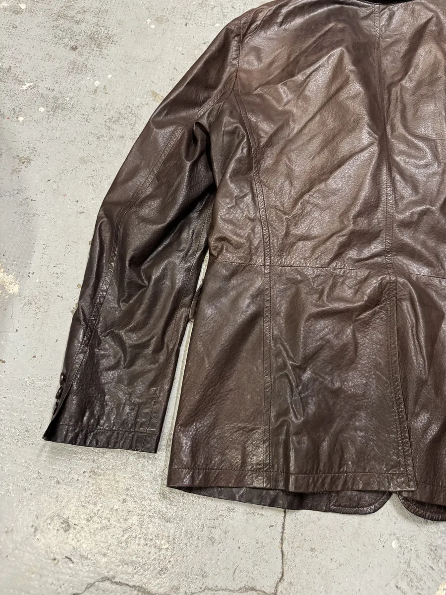 AW2010 Prada Brown Eroded Leather Blazer Jacket - Image 8