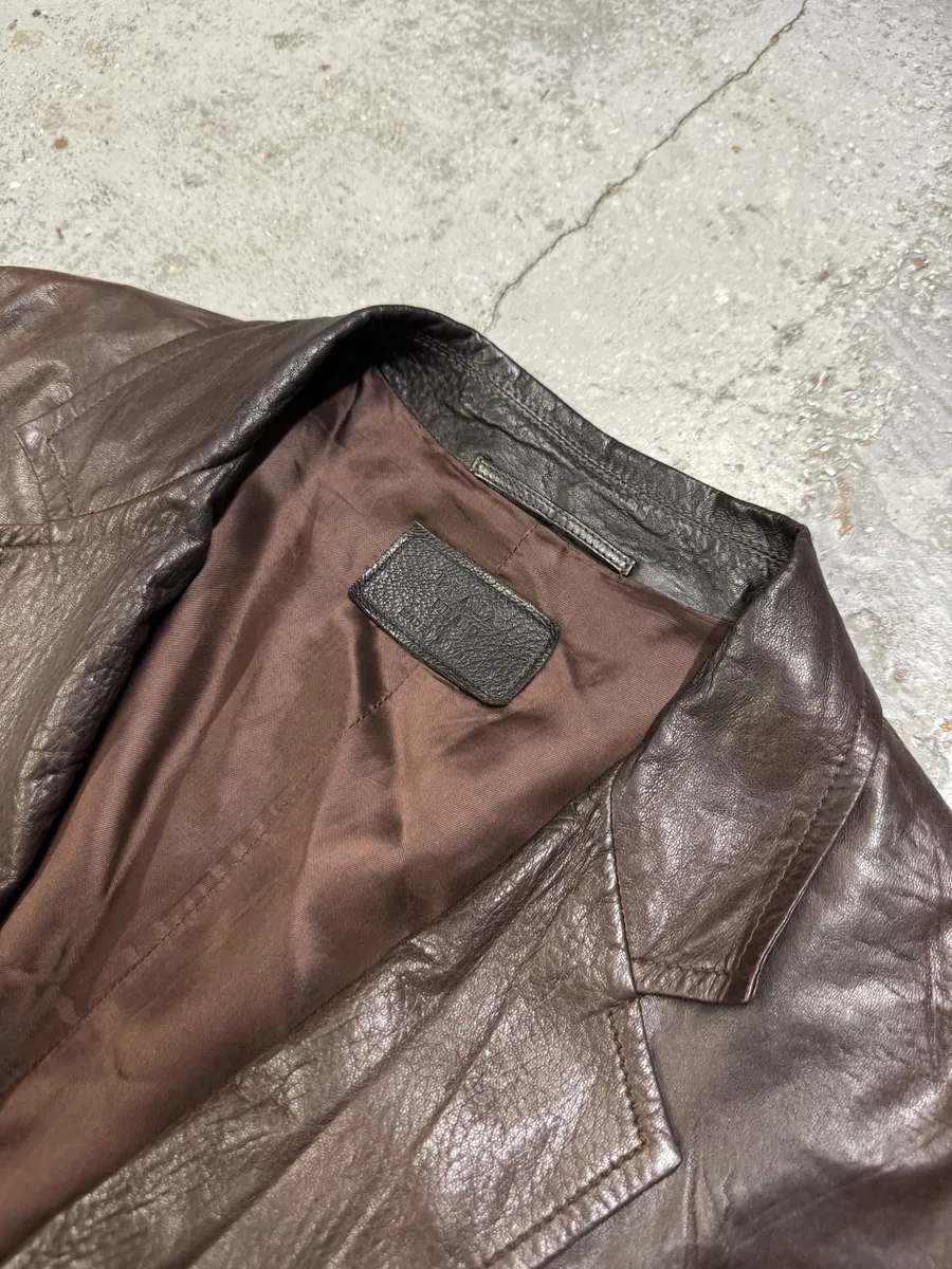 AW2010 Prada Brown Eroded Leather Blazer Jacket - Image 9