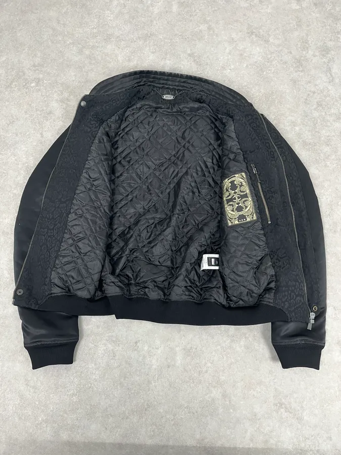 AW2018 Cavalli Black Leopard Bomber Jacket - Image 8