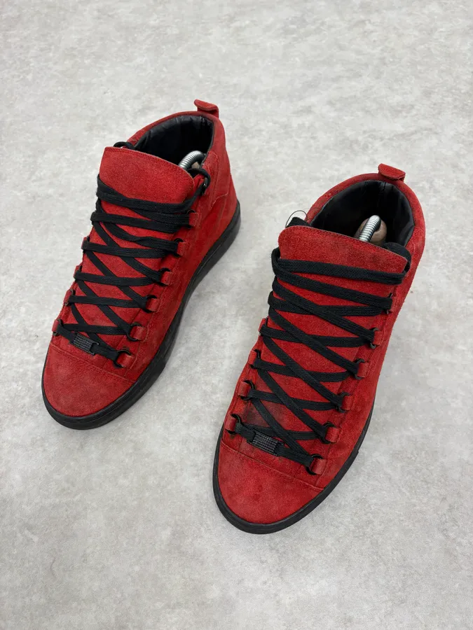 Balenciaga Arena Black & Red Suede Leather High Sneakers - Image 3