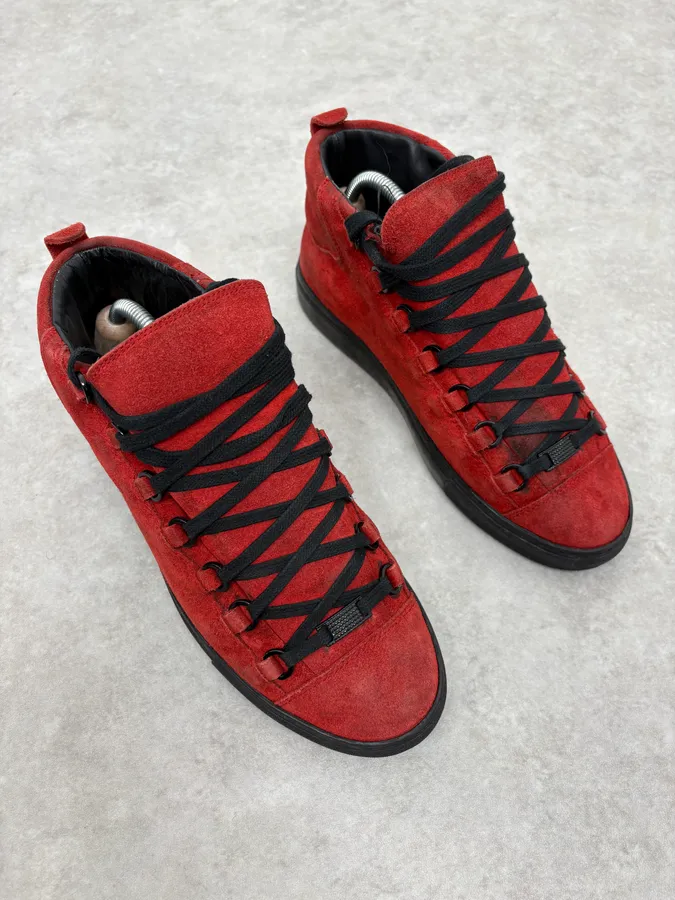 Balenciaga Arena Black & Red Suede Leather High Sneakers - Image 4