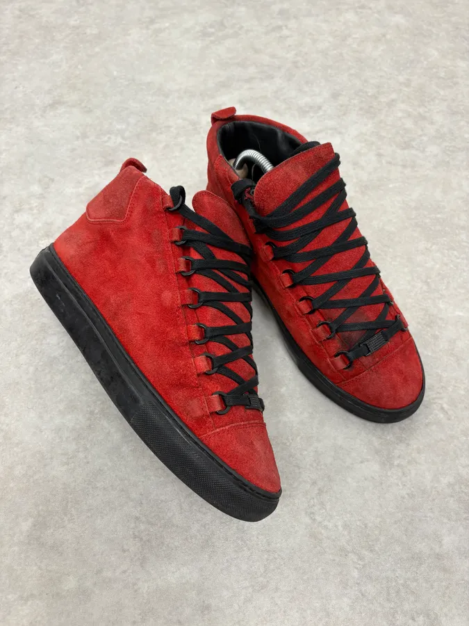 Balenciaga Arena Black & Red Suede Leather High Sneakers - Image 5