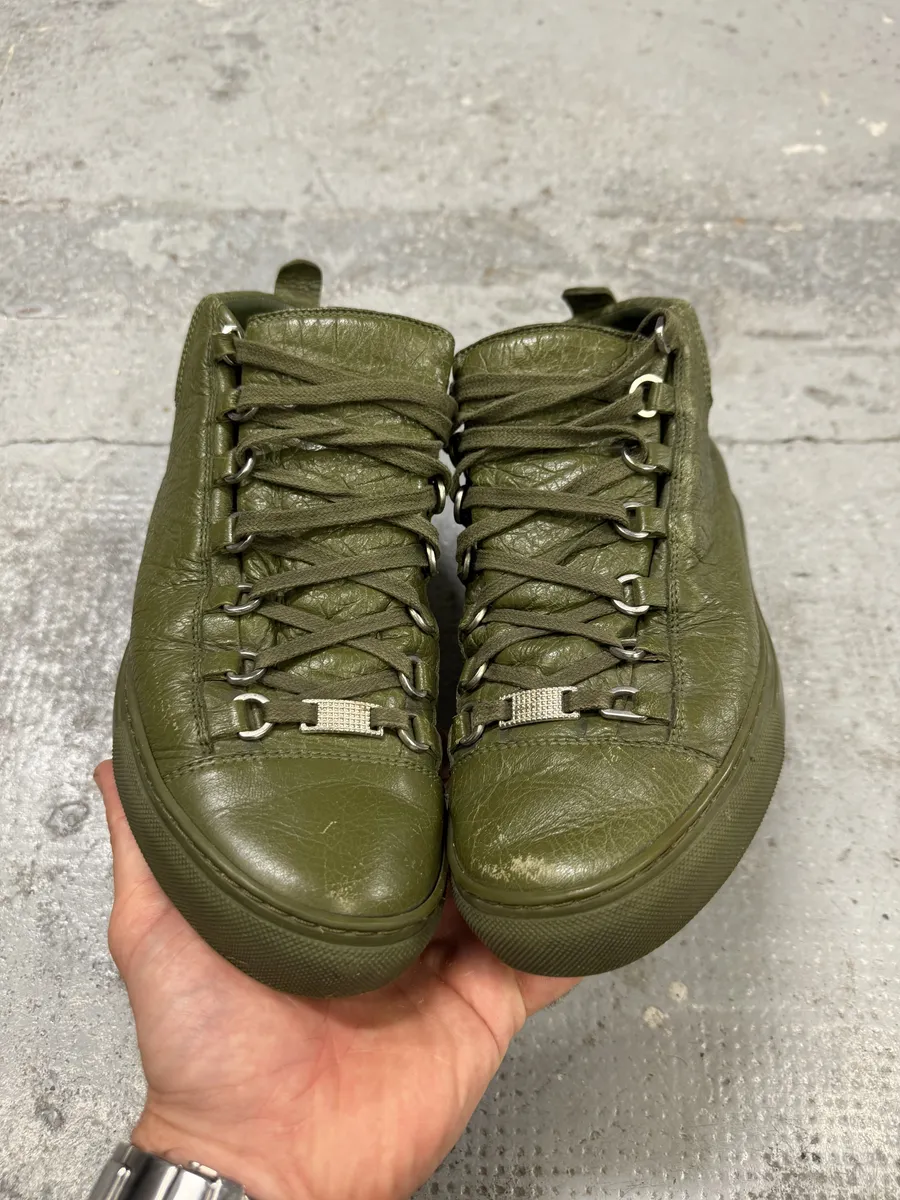 Balenciaga Arena Olive Green High Leather Sneakers - Image 3