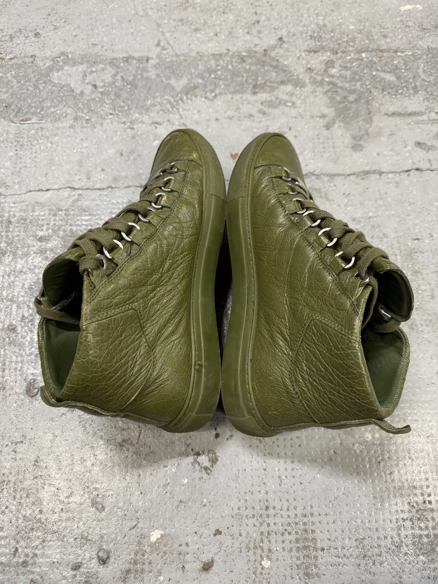 Balenciaga Arena Olive Green High Leather Sneakers - Image 4