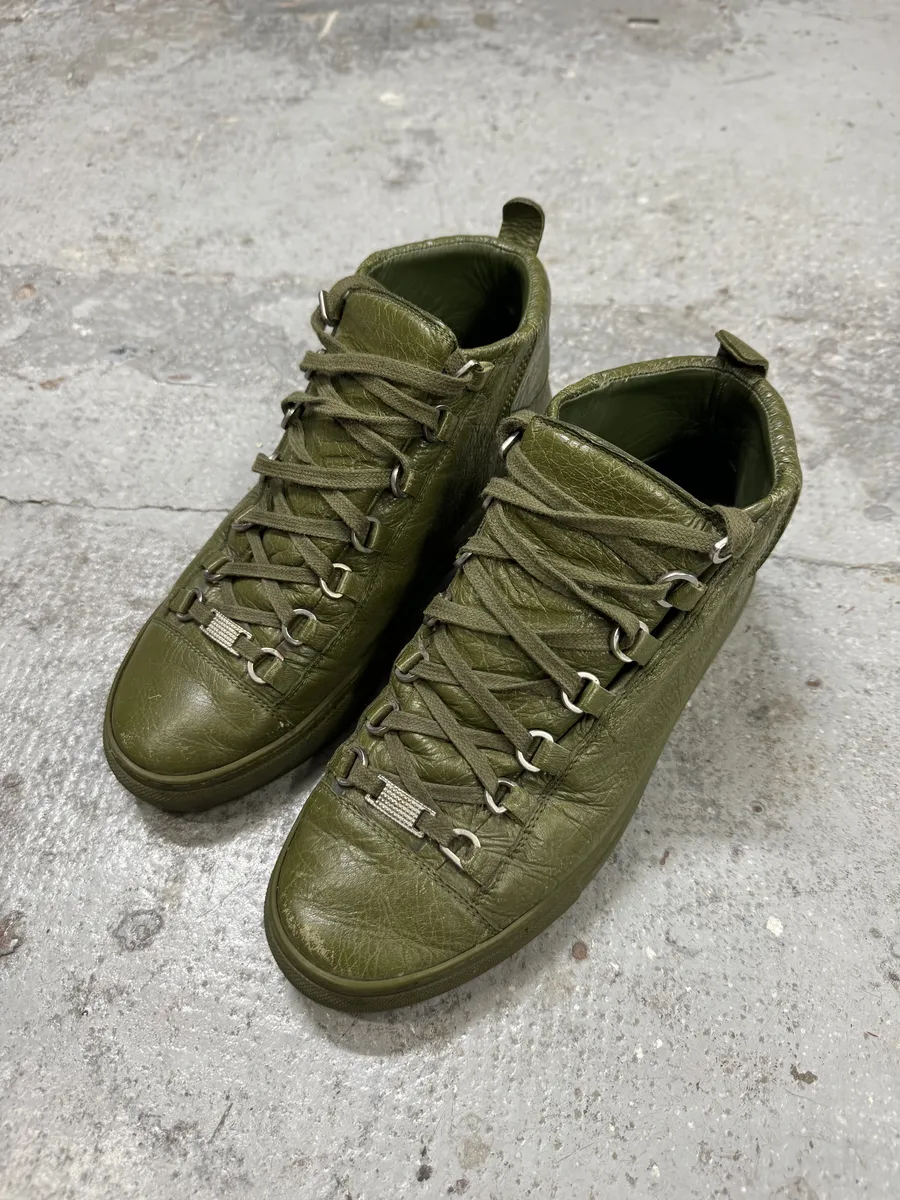 Balenciaga Arena Olive Green High Leather Sneakers - Image 5